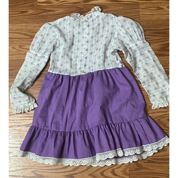 Vintage 60s Youngland Dress 10 Purple Floral Ruffle Mutton Sleeve Union USA Made - Picture 3 of 7